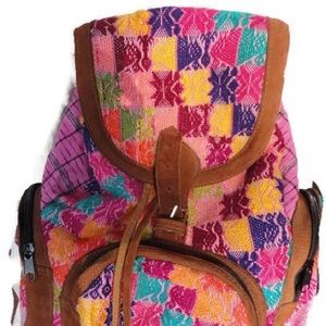 Handmade handwoven huipil backpack guatemala pink